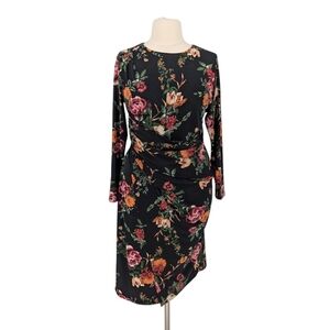 01387 Rachel Roy Floral Knit Dress Black Pink 2X preppy Business casual stretch